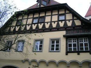 The facade of an architecturally intriguing building in Regensburg