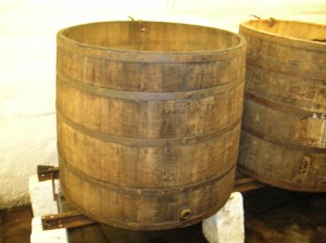 Historic barrels in the brewery cellars