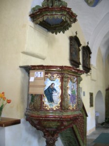 The pulpit in St. Giles' Church in Heřmaň