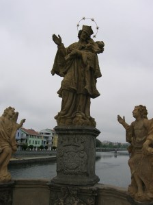A statue on the Stone Bridge in Písek